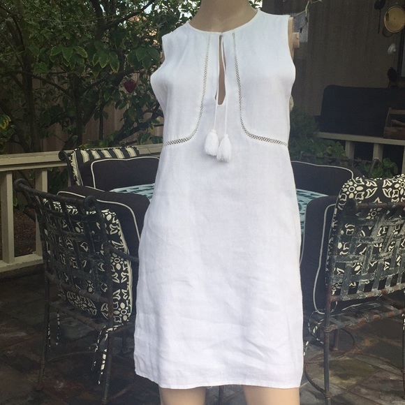 white sleeveless linen dress